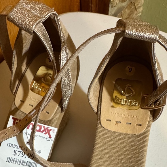 Kanna Metallic Gold and Tan Espadrille Wedges NEW size 9 - Picture 4 of 12